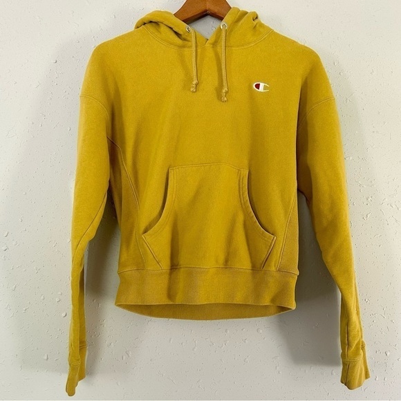 🦋 Champion Yellow Hooded Sweatshirt Hoodie Small - Picture 1 of 7